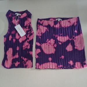 Cotton Citizen Women's Purple & Pink Tie-Dye Ribbed Tank Top and Skirt Set, XS